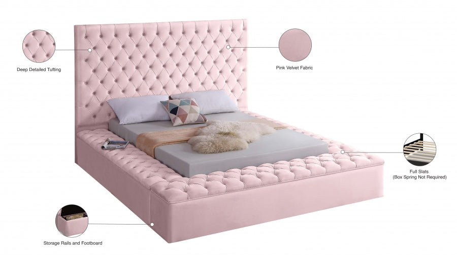 Bliss Velvet Queen Bed (3 Boxes) Pink - BlissPink-Q