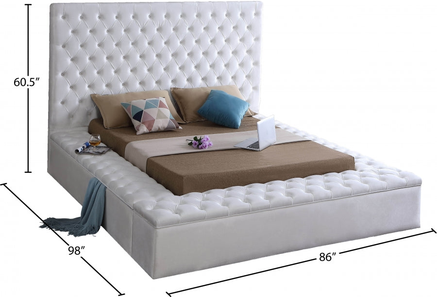 Bliss Velvet Queen Bed (3 Boxes) White - BlissWhite-Q