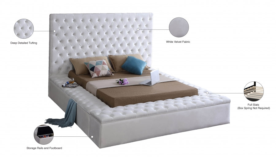 Bliss Velvet Queen Bed (3 Boxes) White - BlissWhite-Q