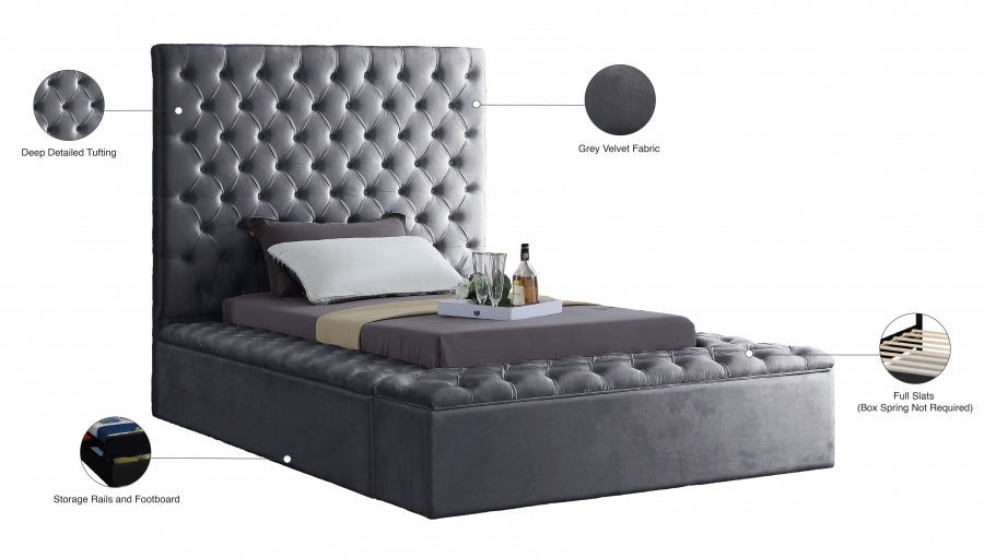 Bliss Velvet Twin Bed (3 Boxes) Grey - BlissGrey-T