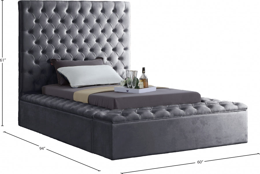 Bliss Velvet Twin Bed (3 Boxes) Grey - BlissGrey-T