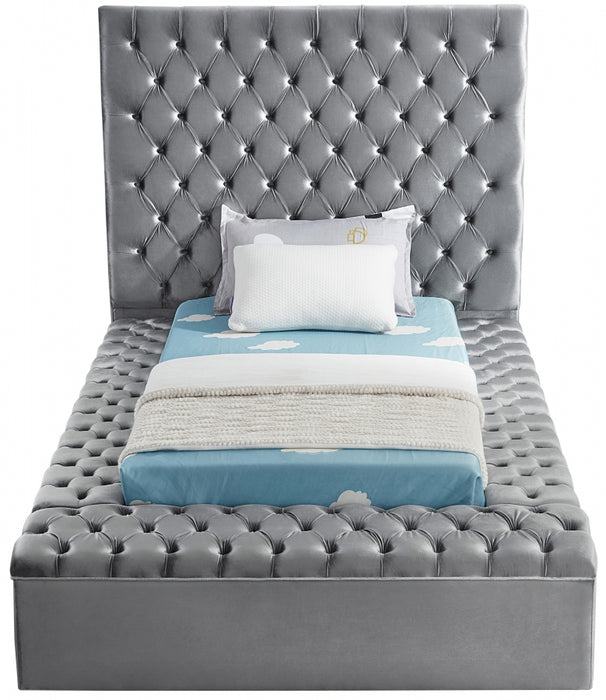 Bliss Velvet Twin Bed (3 Boxes) Grey - BlissGrey-T