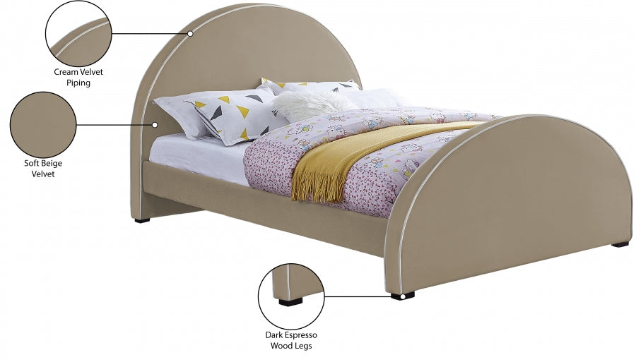 Brody Velvet Queen Bed Beige - BrodyBeige-Q