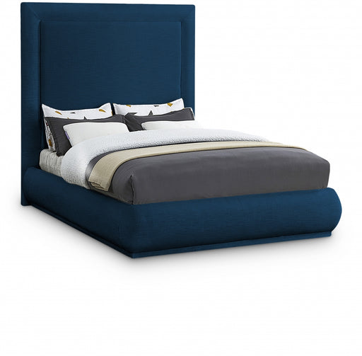 Brooke Linen Textured Fabric King Bed Blue - BrookeNavy-K