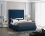 Brooke Linen Textured Fabric Queen Bed Blue - BrookeNavy-Q