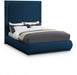 Brooke Linen Textured Fabric Queen Bed Blue - BrookeNavy-Q