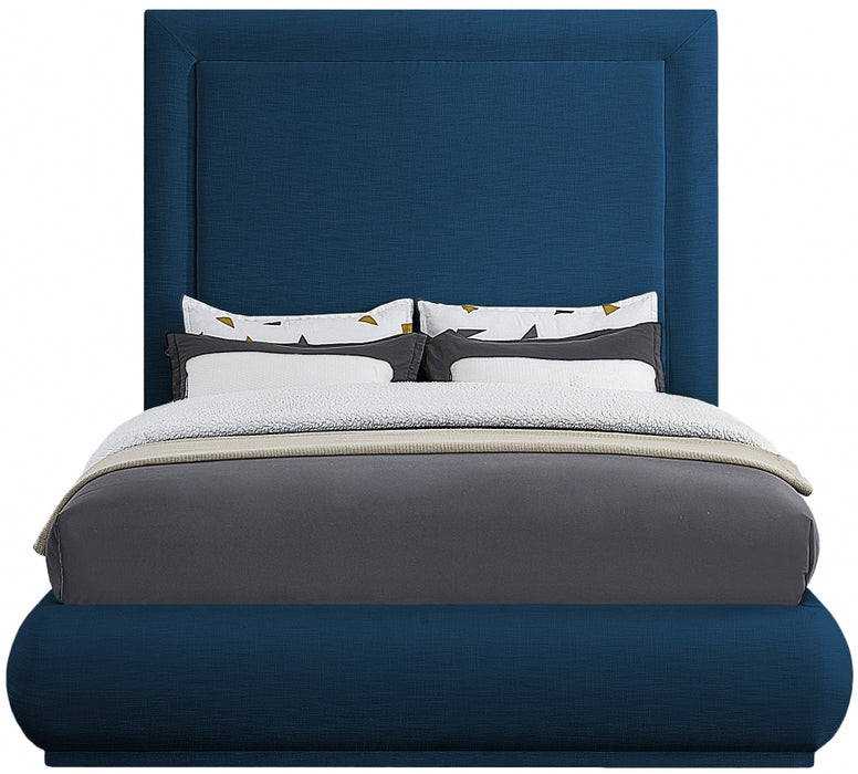 Brooke Linen Textured Fabric Queen Bed Blue - BrookeNavy-Q