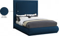 Brooke Linen Textured Fabric Queen Bed Blue - BrookeNavy-Q