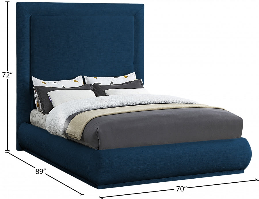 Brooke Linen Textured Fabric Queen Bed Blue - BrookeNavy-Q