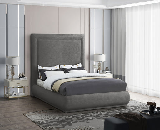 Brooke Linen Textured Fabric Queen Bed Grey - BrookeGrey-Q