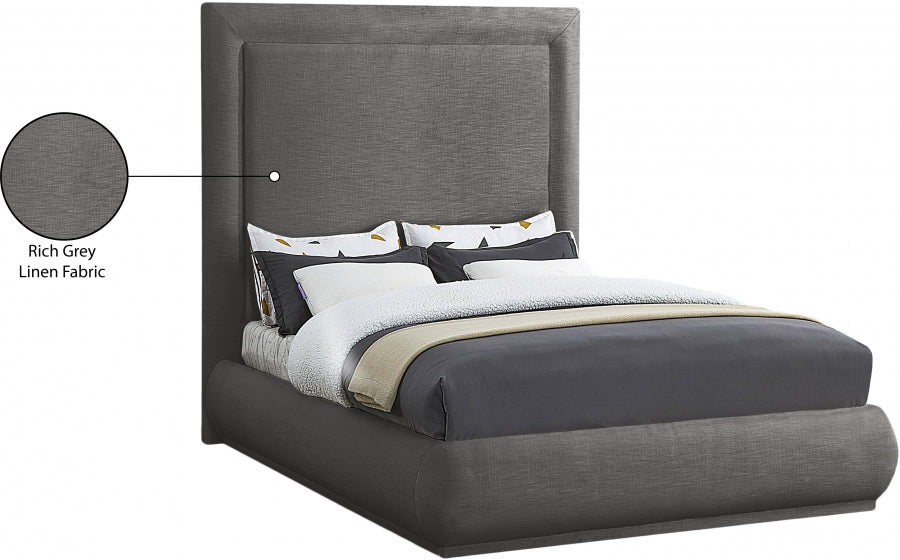 Brooke Linen Textured Fabric Queen Bed Grey - BrookeGrey-Q