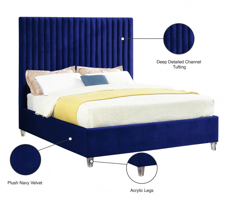 Candace Velvet Full Bed Blue - CandaceNavy-F