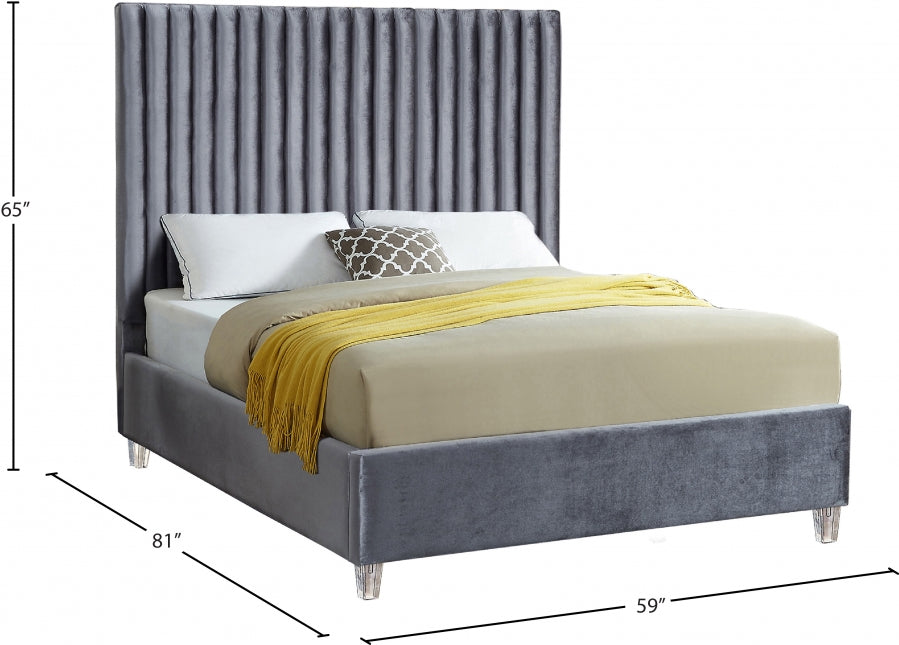 Candace Velvet Full Bed Grey - CandaceGrey-F