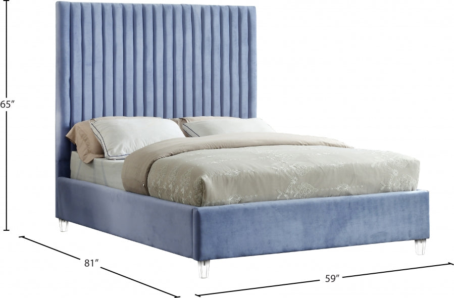 Candace Velvet Full Bed Light Blue - CandaceSkyBlu-F