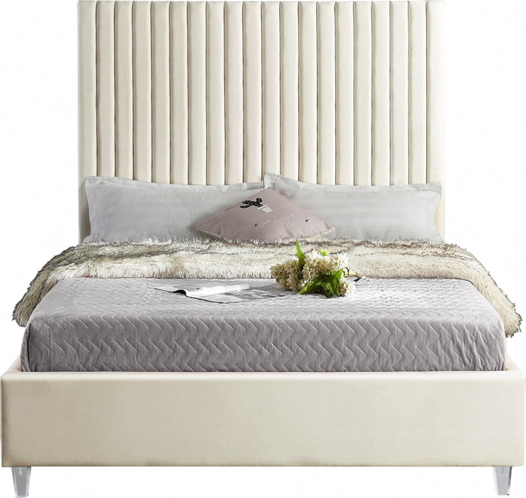 Candace Velvet Queen Bed Cream - CandaceCream-Q