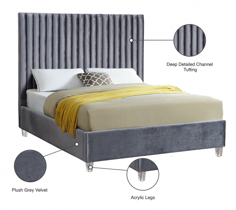 Candace Velvet Queen Bed Grey - CandaceGrey-Q