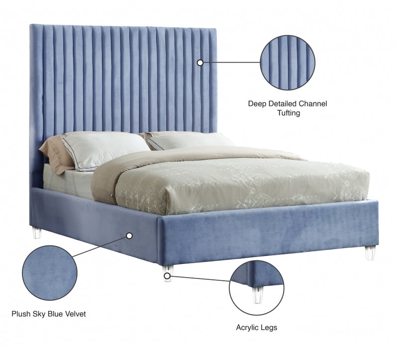 Candace Velvet Queen Bed Light Blue - CandaceSkyBlu-Q