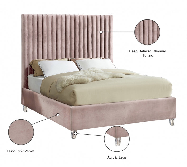 Candace Velvet Queen Bed Pink - CandacePink-Q