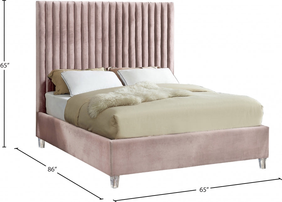 Candace Velvet Queen Bed Pink - CandacePink-Q