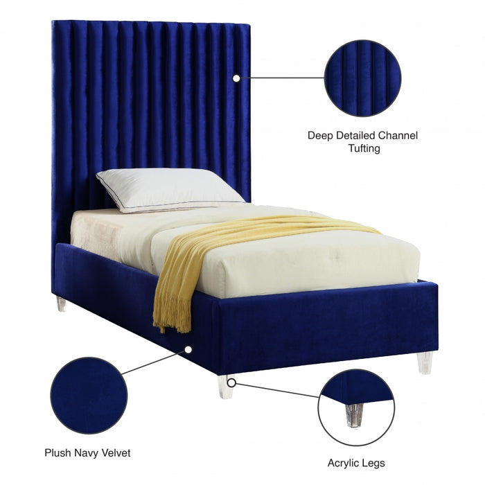 Candace Velvet Twin Bed Blue - CandaceNavy-T