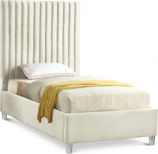 Candace Velvet Twin Bed Cream - CandaceCream-T