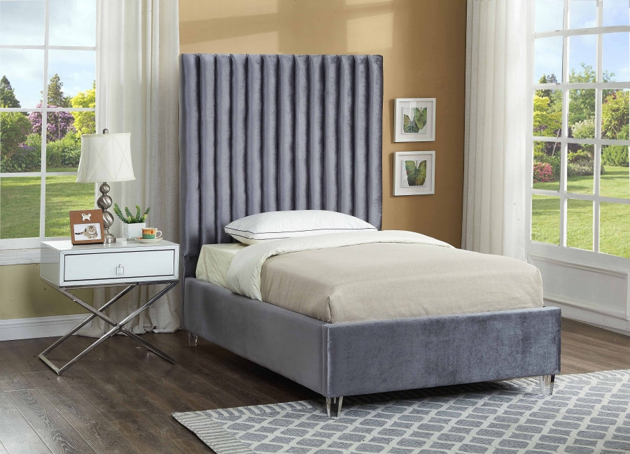 Candace Velvet Twin Bed Grey - CandaceGrey-T