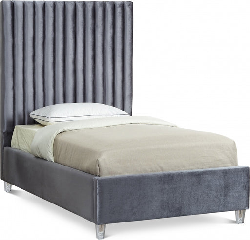 Candace Velvet Twin Bed Grey - CandaceGrey-T