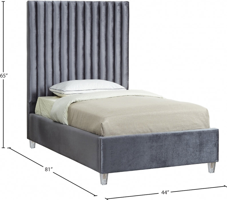 Candace Velvet Twin Bed Grey - CandaceGrey-T