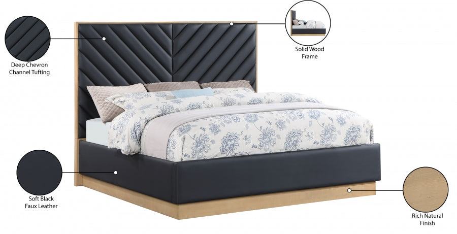 Casa Vegan Leather King Bed (3 Boxes) Black - CasaBlack-K