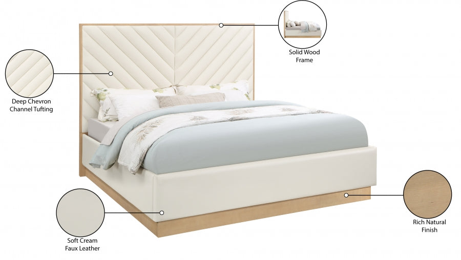 Casa Vegan Leather King Bed (3 Boxes) Cream - CasaCream-K