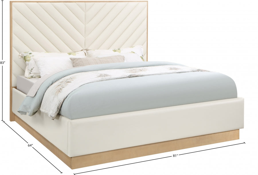 Casa Vegan Leather King Bed (3 Boxes) Cream - CasaCream-K