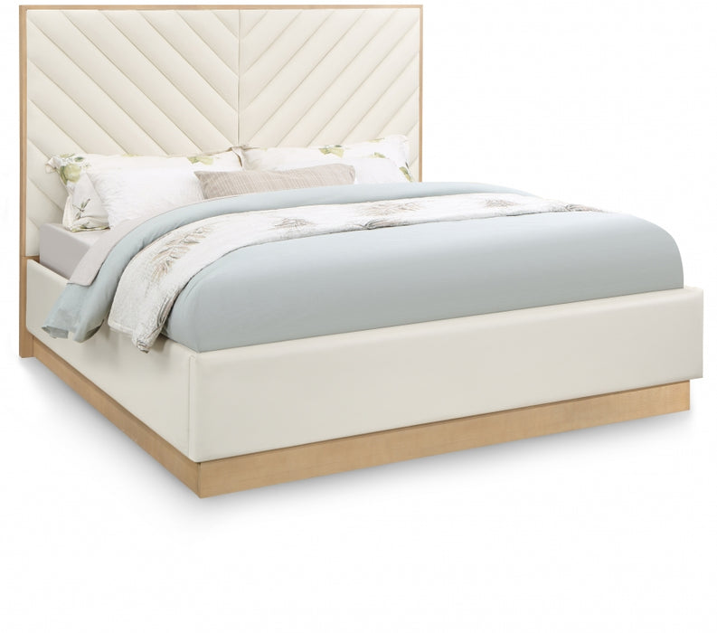 Casa Vegan Leather King Bed (3 Boxes) Cream - CasaCream-K