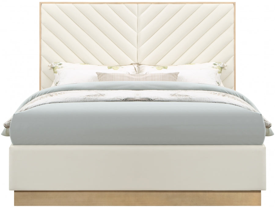 Casa Vegan Leather King Bed (3 Boxes) Cream - CasaCream-K