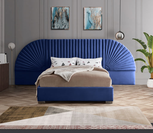 Cleo Velvet King Bed (3 Boxes) Blue - CleoNavy-K