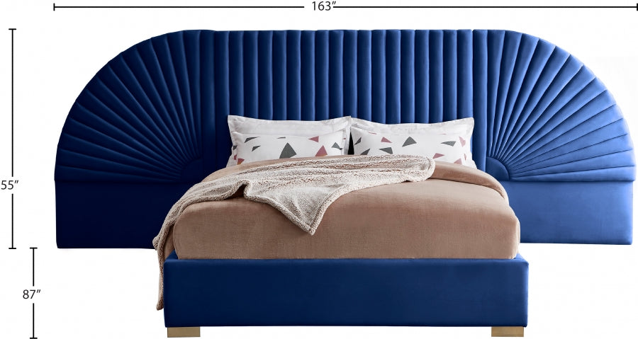 Cleo Velvet King Bed (3 Boxes) Blue - CleoNavy-K