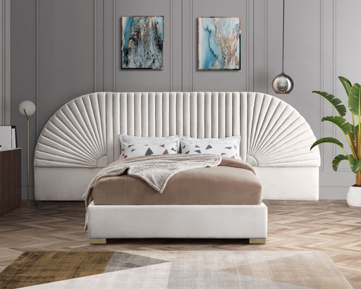 Cleo Velvet King Bed (3 Boxes) Cream - CleoCream-K