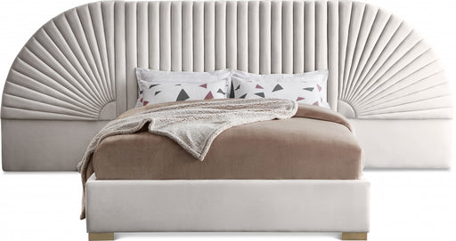 Cleo Velvet King Bed (3 Boxes) Cream - CleoCream-K