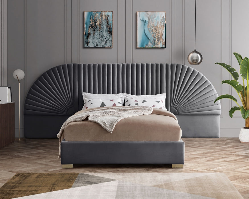 Cleo Velvet King Bed (3 Boxes) Grey - CleoGrey-K