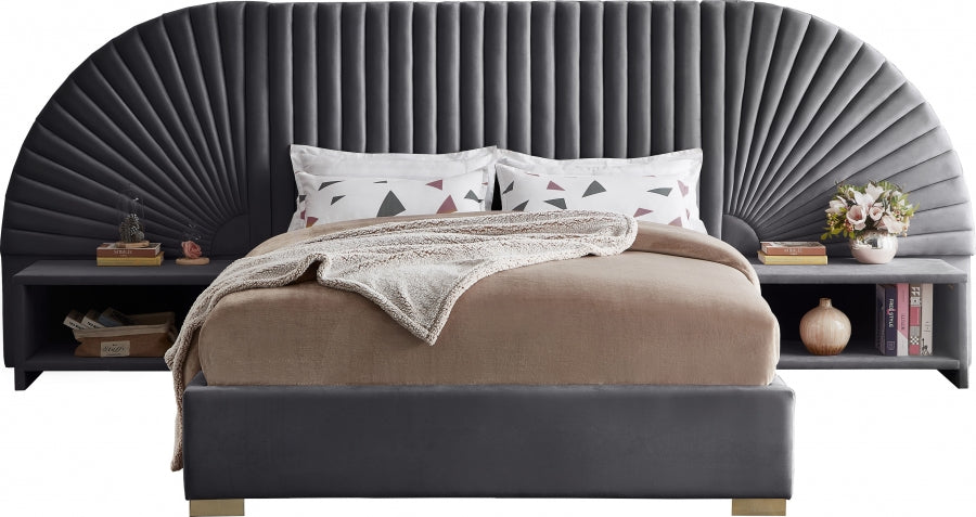 Cleo Velvet King Bed (3 Boxes) Grey - CleoGrey-K