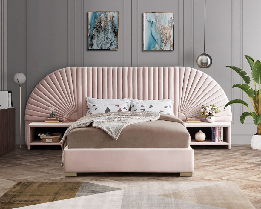 Cleo Velvet King Bed (3 Boxes) Pink - CleoPink-K