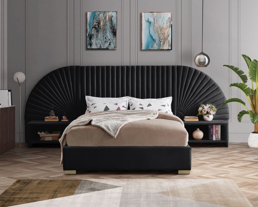 Cleo Velvet Queen Bed (3 Boxes) Black - CleoBlack-Q