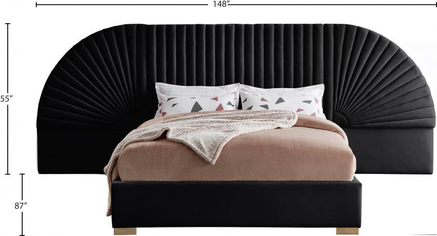 Cleo Velvet Queen Bed (3 Boxes) Black - CleoBlack-Q