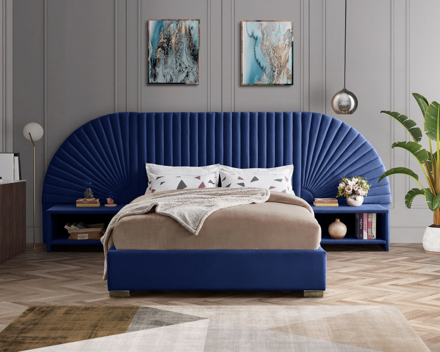 Cleo Velvet Queen Bed (3 Boxes) Blue - CleoNavy-Q