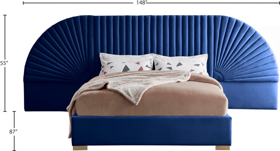 Cleo Velvet Queen Bed (3 Boxes) Blue - CleoNavy-Q