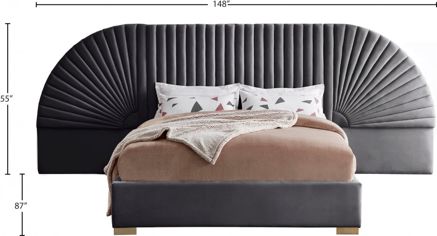 Cleo Velvet Queen Bed (3 Boxes) Grey - CleoGrey-Q