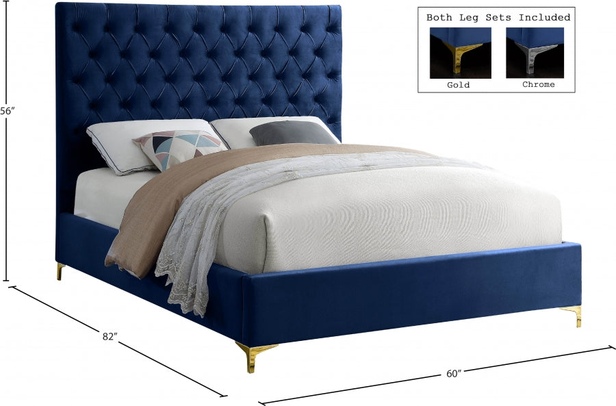 Cruz Velvet Full Bed Blue - CruzNavy-F