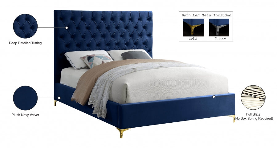 Cruz Velvet Full Bed Blue - CruzNavy-F