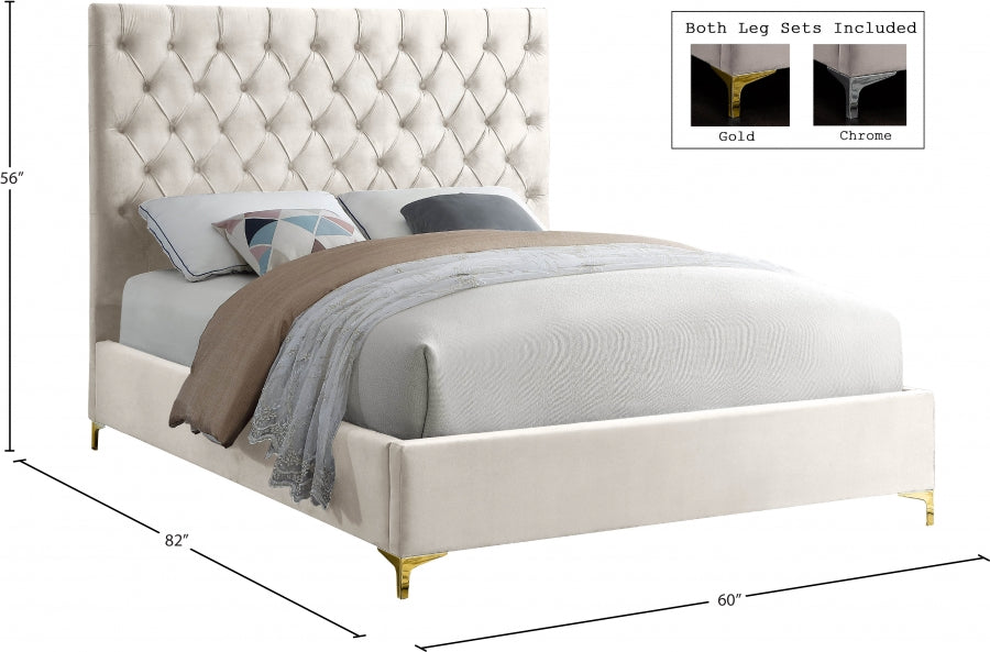 Cruz Velvet Full Bed Cream - CruzCream-F