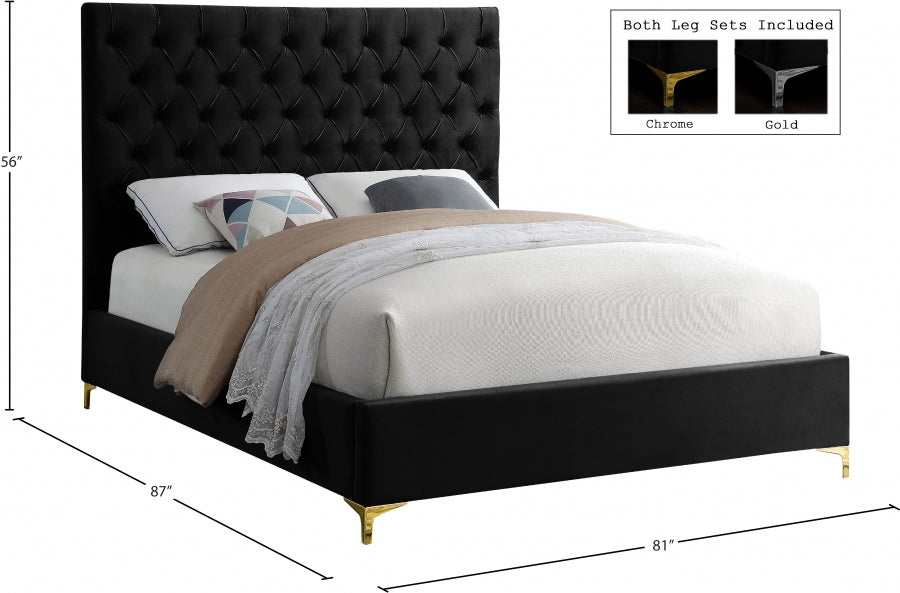 Cruz Velvet King Bed Black - CruzBlack-K