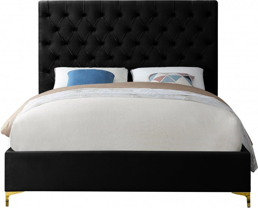 Cruz Velvet King Bed Black - CruzBlack-K